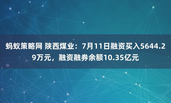 蚂蚁策略网 陕西煤业：7月11日融资买入5644.29万元，融资融券余额10.35亿元
